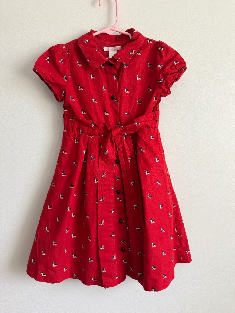 Janie and Jack Dog Print Cherry Red Collared Short Sleeved Dress